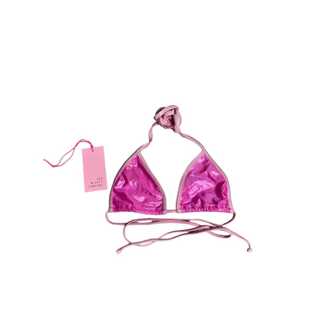 The Might Company Swimsuit Top XS Bikini Pink Triangle String Halter Metallic